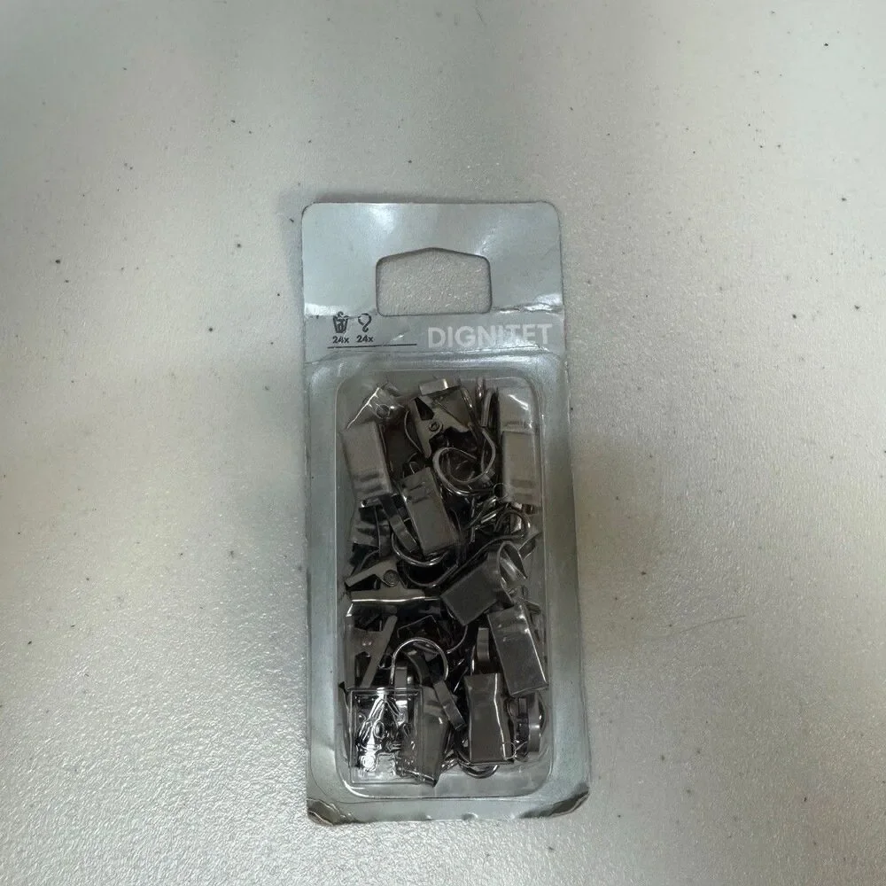 NWT DIGNITET IKEA Silver Curtain Clips Hooks 24 Pc Stainless Steel Home Living